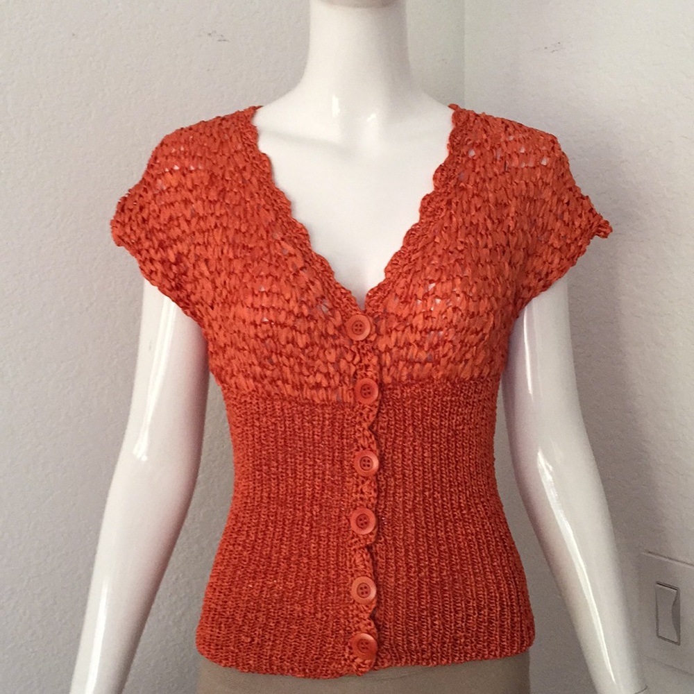 Bebe coral crochet sweater